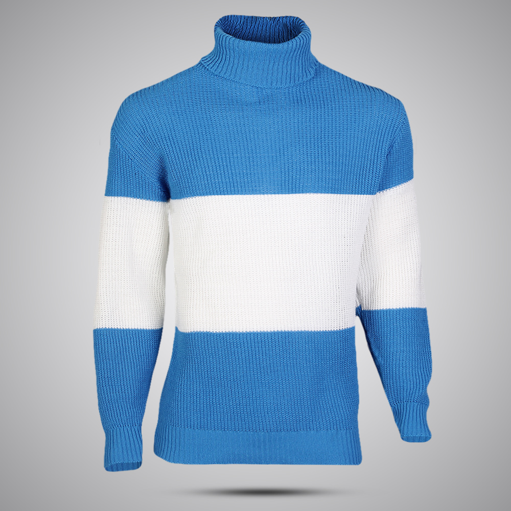 بافت یقه اسکی آبی سفید